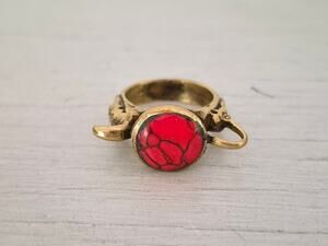 Vintage Afghan Coral Brass Ring